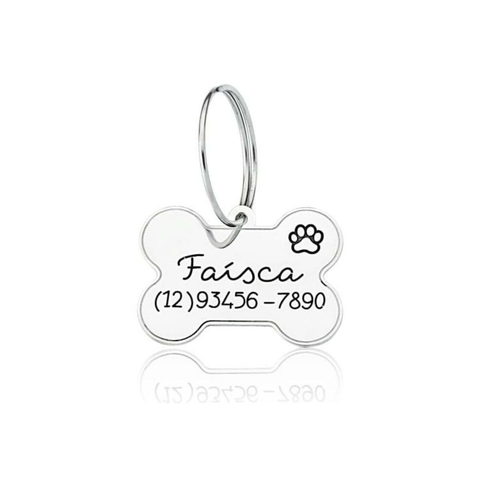 Pingente de prata 925 personalizado para coleira de cachorro com nome e telefone.