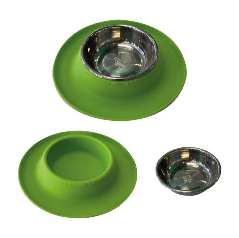 PLATO (X2UN) ACERO INOX + BASE SILICONA 20CM 200ML VERDE PERRO Y GATO