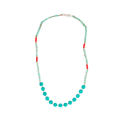 Colar com Pedras Turquesa e Detalhes em Coral Vermelho – Estilo Boho Chic - comprar online