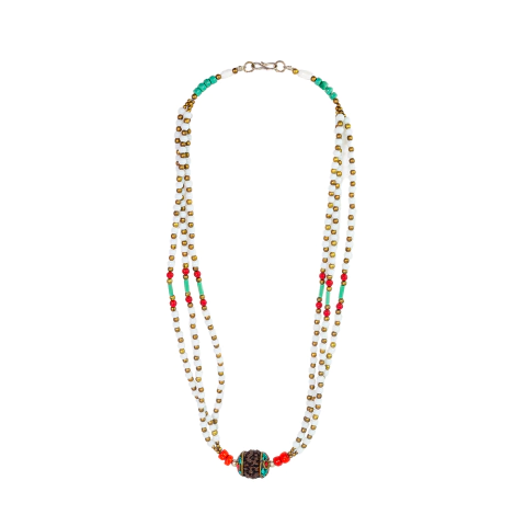 Colar Duplo com Miçangas e Conta Central Trabalhada - comprar online