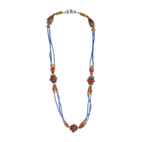 Colar Artesanal com Detalhes Vermelhos e Azuis