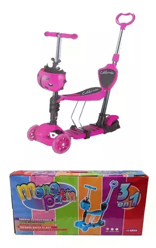 Monopatin Infantil 3 En 1 Con Asiento Manija Y Canasto (Fucsia) - comprar online