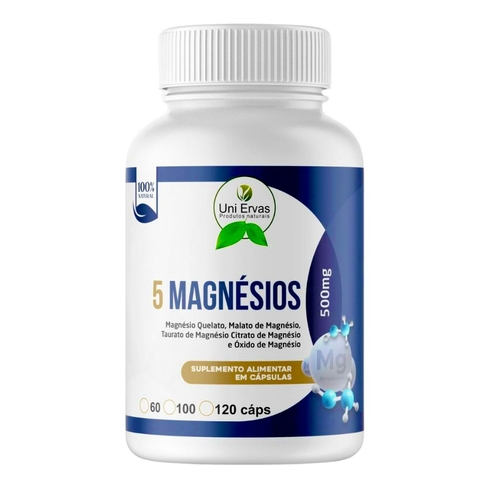 5 MAGNÉSIOS 500mg - 60 Cápsulas Uni Ervas