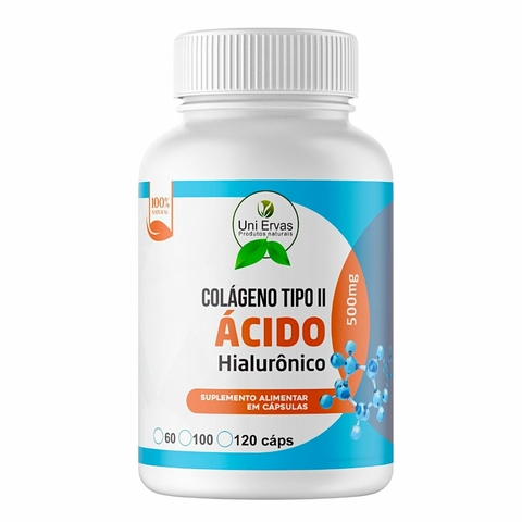 COLAGENO TIPO II COM ACIDO HIALURÔNICO 500mg - 60 Cápsulas Uni Ervas