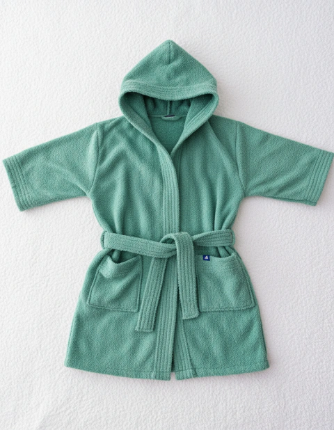 Bata Juvenil Arcoíris Verde con Capucha | 100% Algodón 400 g | Absorvente y Suave