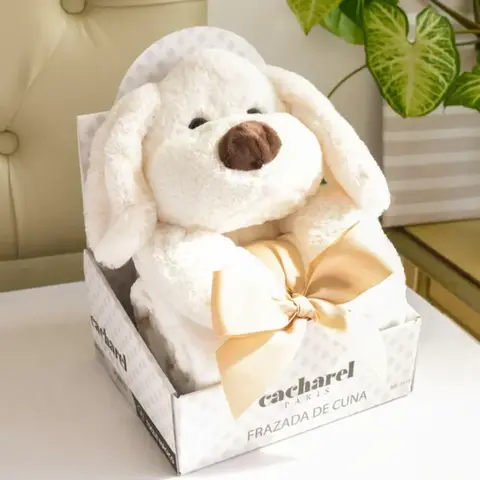 Manta para Bebé con Peluche Cacharel | Perrito Blanco | Súper Suave, Cálida