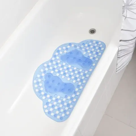 Alfombra de Baño Celeste PVC Antideslizante | Diseño Pies, Secado Rápido y Fácil Limpieza