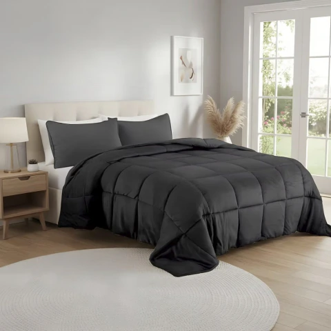Acolchado Kavanagh New Soft Negro Reversible Flannel Ultra Suave + Fundas