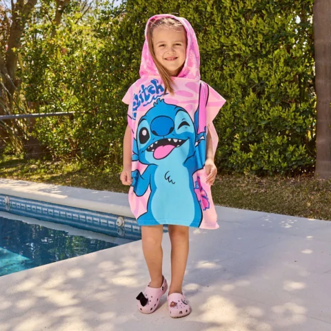 Poncho Toalla Stitch Infantil | Secado Rápido, Suave y con Capucha