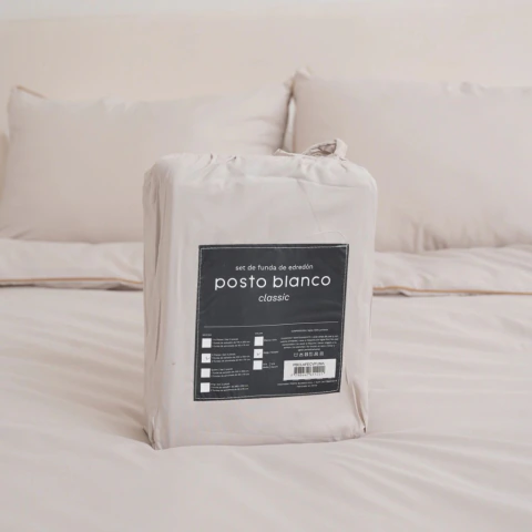 Set Funda de Edredón Posto Blanco Classic Beige con Vivo + Fundas