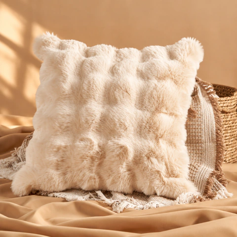 Funda para Almohadón Beige Bucle Peludo 45x45 cm | Suave y Decorativa