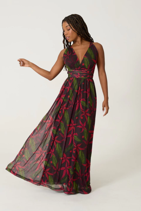 VESTIDO TULE AMARRAÇÃO ESTAMPA FLOR DO CAFÉ - comprar online