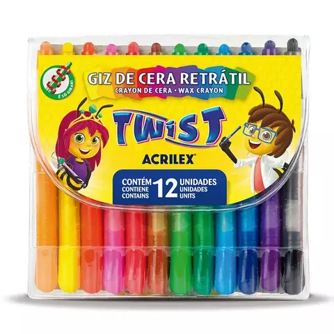 Giz de Cera Acrilex Twist Retrátil C/12 Cores