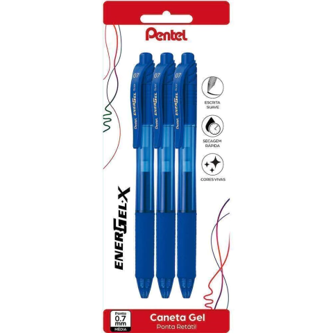 Caneta Esferográfica Pentel Energel 0.7mm Ref:BL107 Kit C/3 Azul - comprar online