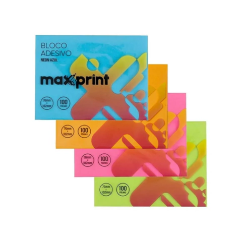 Bloco Adesivo Maxprint 76mm x 102mm Neon C/100 Fls - comprar online
