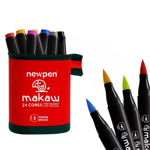 Caneta Brush Newpen Makaw Estojo C/24 Cores