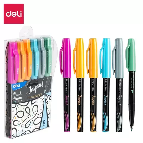 Caneta Deli Brush Pen Inspira 0.4mm C/6 Cores