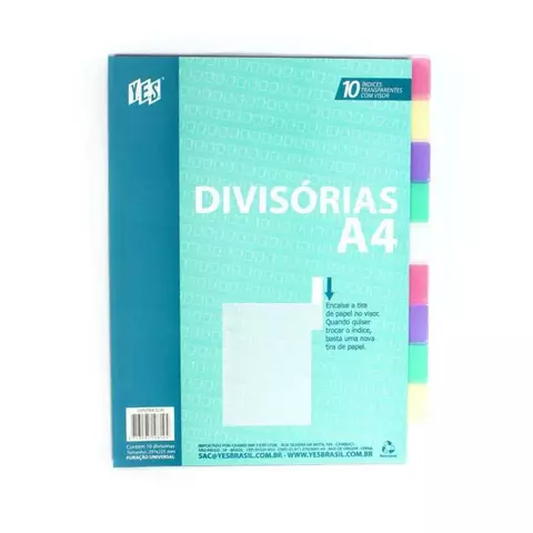 Divisória P/Fichário Yes A4 C/10 Divisórias Sortido Ref:10INTBA SOR