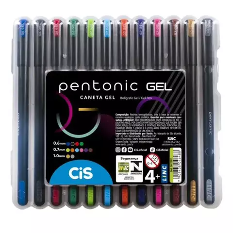 Caneta Esferográfica Cis Pentonic Gel C/12 Cores