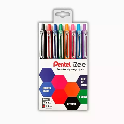 Caneta Esferográfica Pentel Izee 1.0 Retrátil Kit C/8 Cores - comprar online
