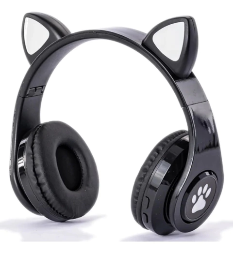 Auricular Bluetooth Inalambrico Con Huella De Gato Con Luces Rgb Para Niño Niña Over Ear