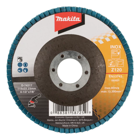 Disco Traslapado Metal/inox 4 1/2'' Gr120 Makita D-74217 Color Azul Petróleo