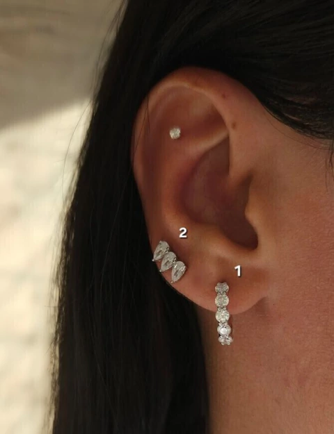 BRINCO PRATA 925 BAN.EARCUFF C/3 GOTAS ZIRCS.10MM