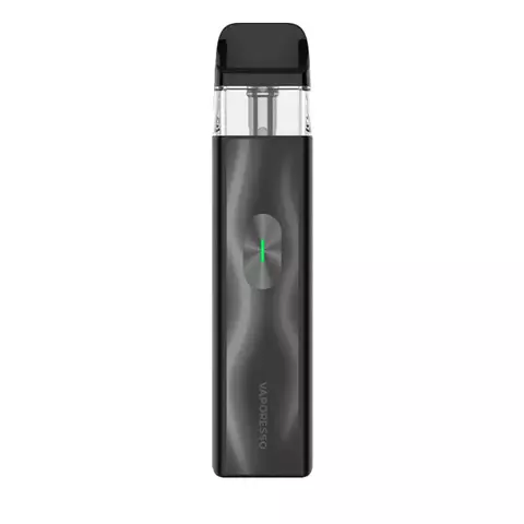 VAPORESSO XROS 4 MINI en color negro, visto de frente, con un diseño elegante y minimalista.