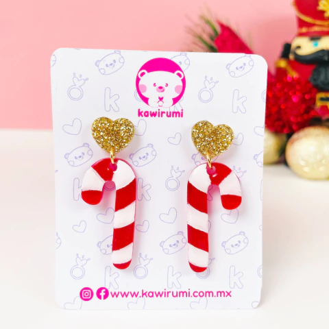 Aretes de baston navideño - comprar en línea