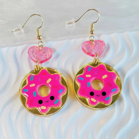 Aretes dona de fresa kawaii
