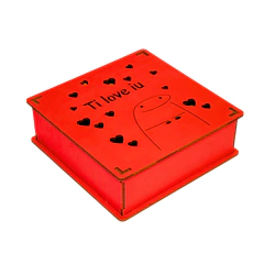 Caixa MDF Para Presente Tampa Encaixe Flork Ti Love 15x15x5cm