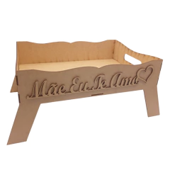 Bandeja MDF Decorativa com Frase Mãe Eu Te Amo e Pé 35x25x17cm
