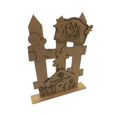 Enfeite MDF Cerca Feliz Natal com Biscoitos na Base 32x25cm