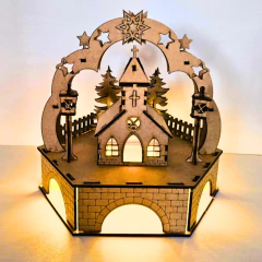 Cenário Natalino Igreja em MDF cru 23x20x22cm