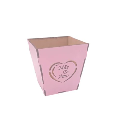 Cachepot MDF Decorativo Mãe Te Amo Vazado 10x10cm Rosa