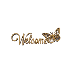Palavra MDF Welcome Cursiva Borboleta 10x3cm