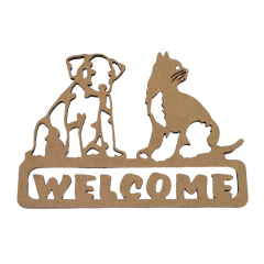 RECORTE WELCOME CÃO E GATO 21X16CM