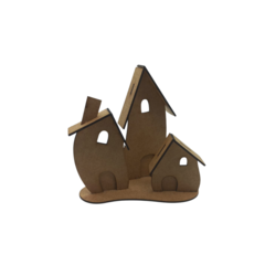 Vila de Fadas MDF com 3 Casas na Base Decorativa 18x18x8,5cm
