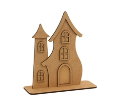 Casinha dupla decorativa em MDF cru com base retangular, medindo 15x22cm, estilo Vila Encantada