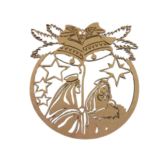 Guirlanda MDF de Natal Sagrada Família 16x16cm