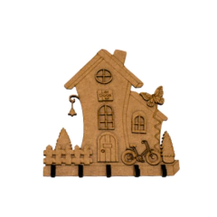 Porta Chaves MDF Casa 3D Lar Doce Lar com Apliques 21x19cm