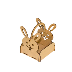 Cesta de Páscoa MDF com alça e coelho decorativo 10x10x12cm Cru