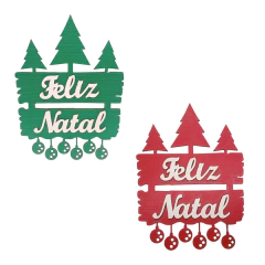 Placa MDF Pinheiro com Feliz Natal 23x17cm