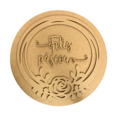 Guirlanda MDF com Fundo e Escrita Feliz Páscoa 30cm