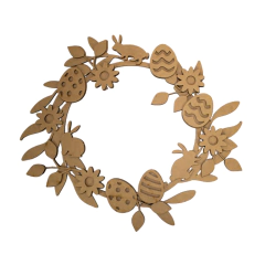 Guirlanda MDF 3D Páscoa com Ovos, Coelho e Flores