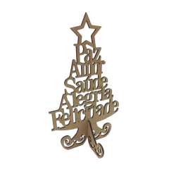 Árvore de Natal MDF com Dizeres e Pé de Apoio Arabesco