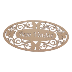 PLACA OVAL BORBOLETAS BEM VINDOS 42X21,5CM