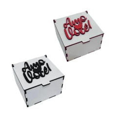 Caixa MDF dobradiça Amo Você 8x8x5cm Branca
