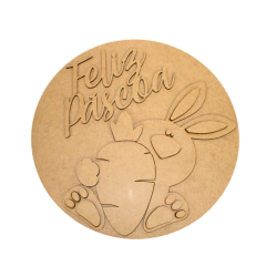 Guirlanda MDF 3D Feliz Pascoa Coelho e Cenoura 30cm