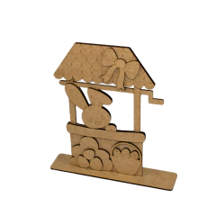 Decoração MDF Poço de Páscoa com Ovos e Coelho 20x19cm